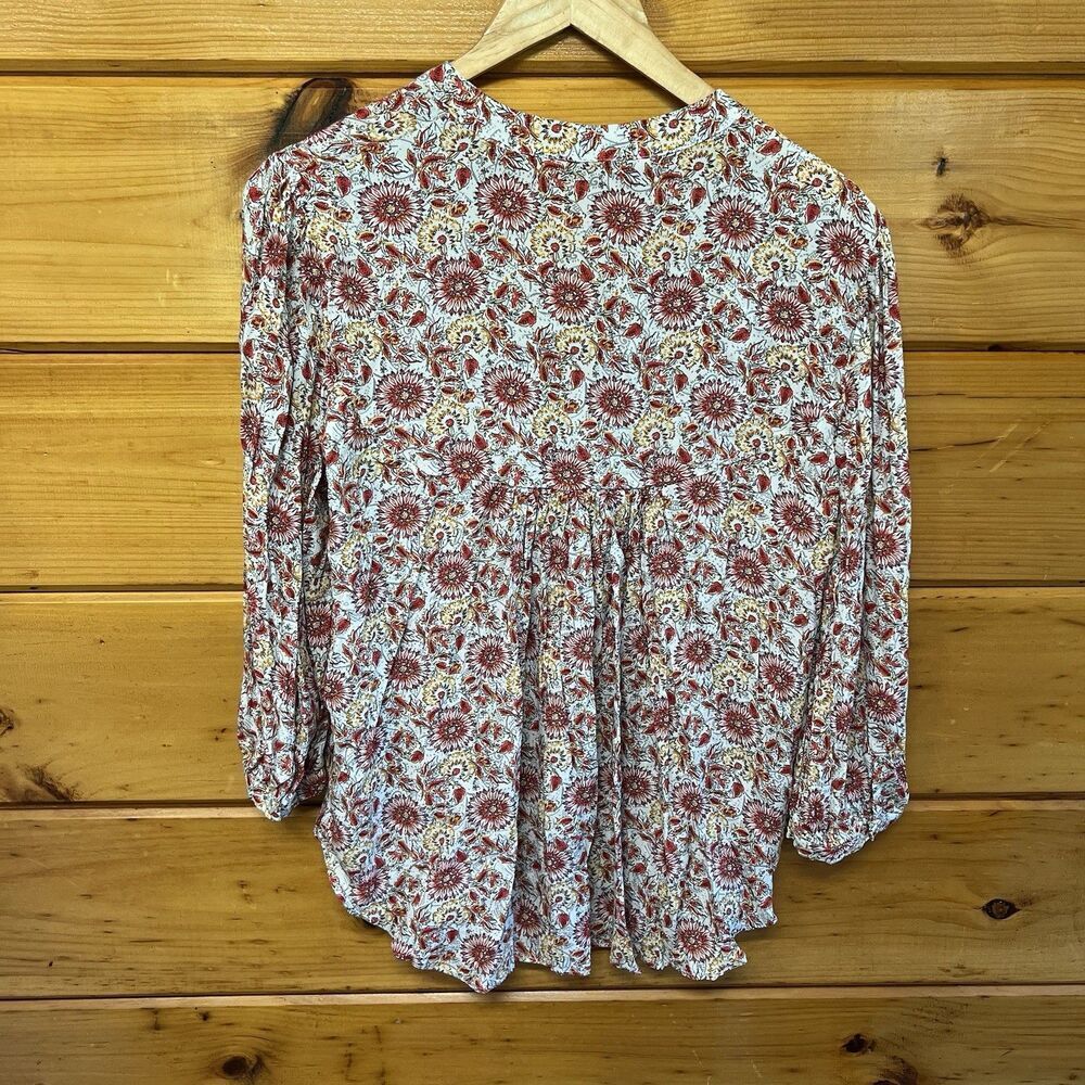 ZARA Women's The Lola Floral Hi-Low Long Sleeve V-Neck Blouse Size L - Picture 6 of 6